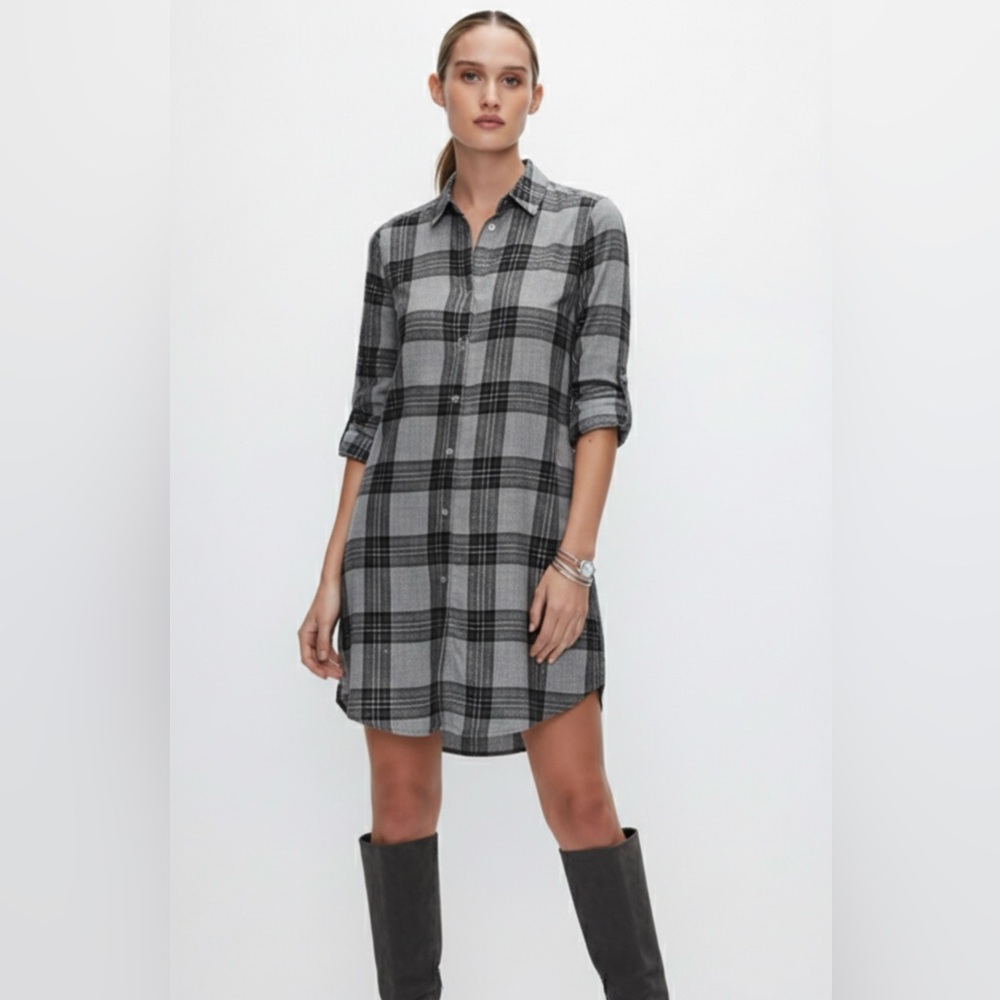 Olive + Oak grey plaid shirt dress